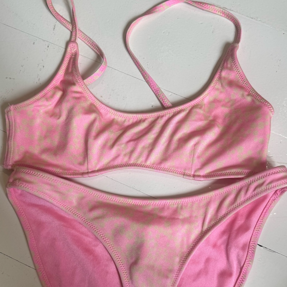 Pink & Gold Polka Dot Triangl Bikini Set